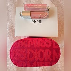 Dior Red Cosmetic Bag with Pink Lip Glow Set